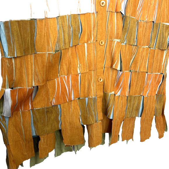 Fantazia Textured Weave Shirt Sz L Yellow Orange Witchy 90s Art Indie - Picture 3 of 9